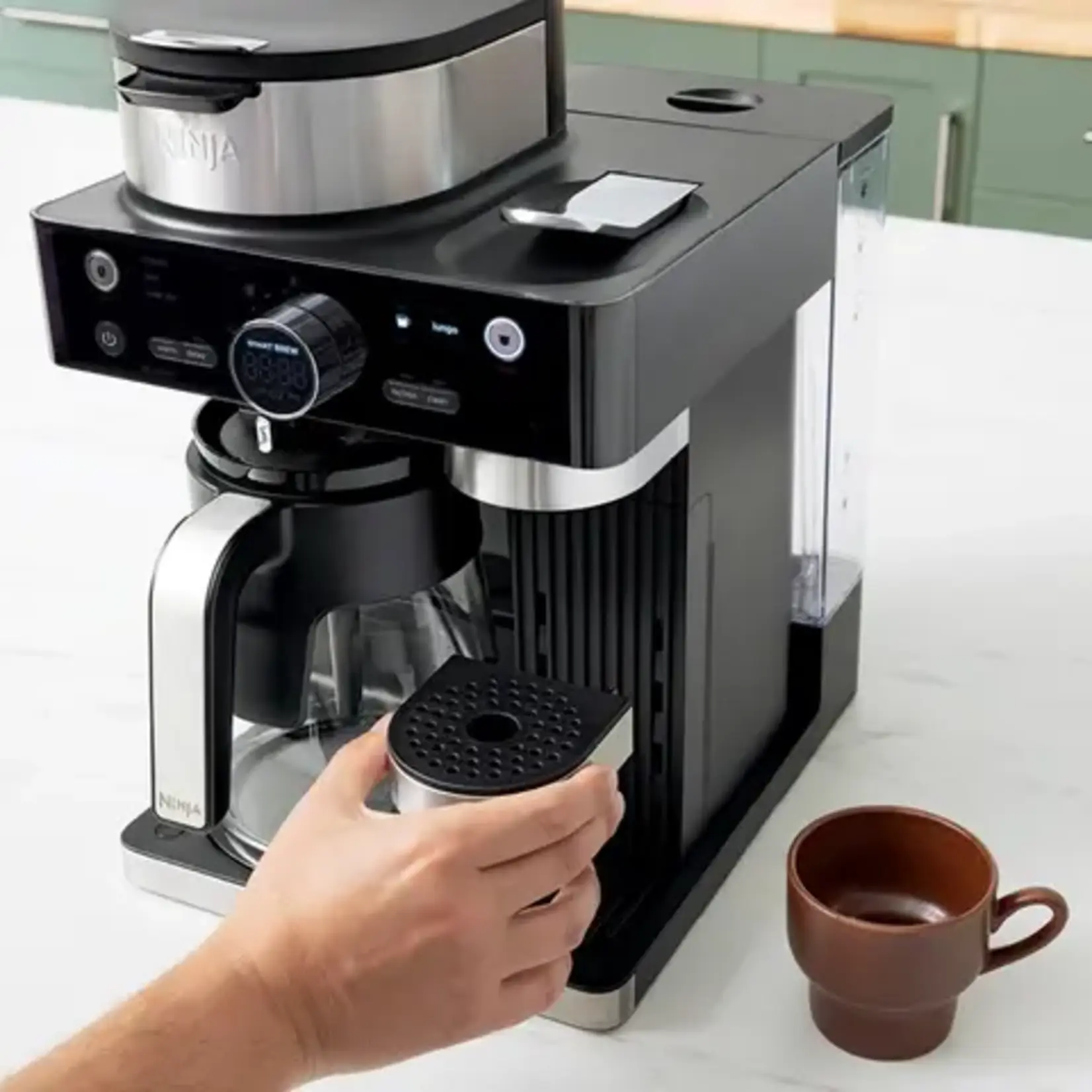 NINJA ESPRESSO & COFFEE BARISTA SYSTEM- CFN601 Espresso and Coffee System, Single-Serve and Nespresso Capsule Compatible, 12- Cup Black Stainless Steel Coffee Maker