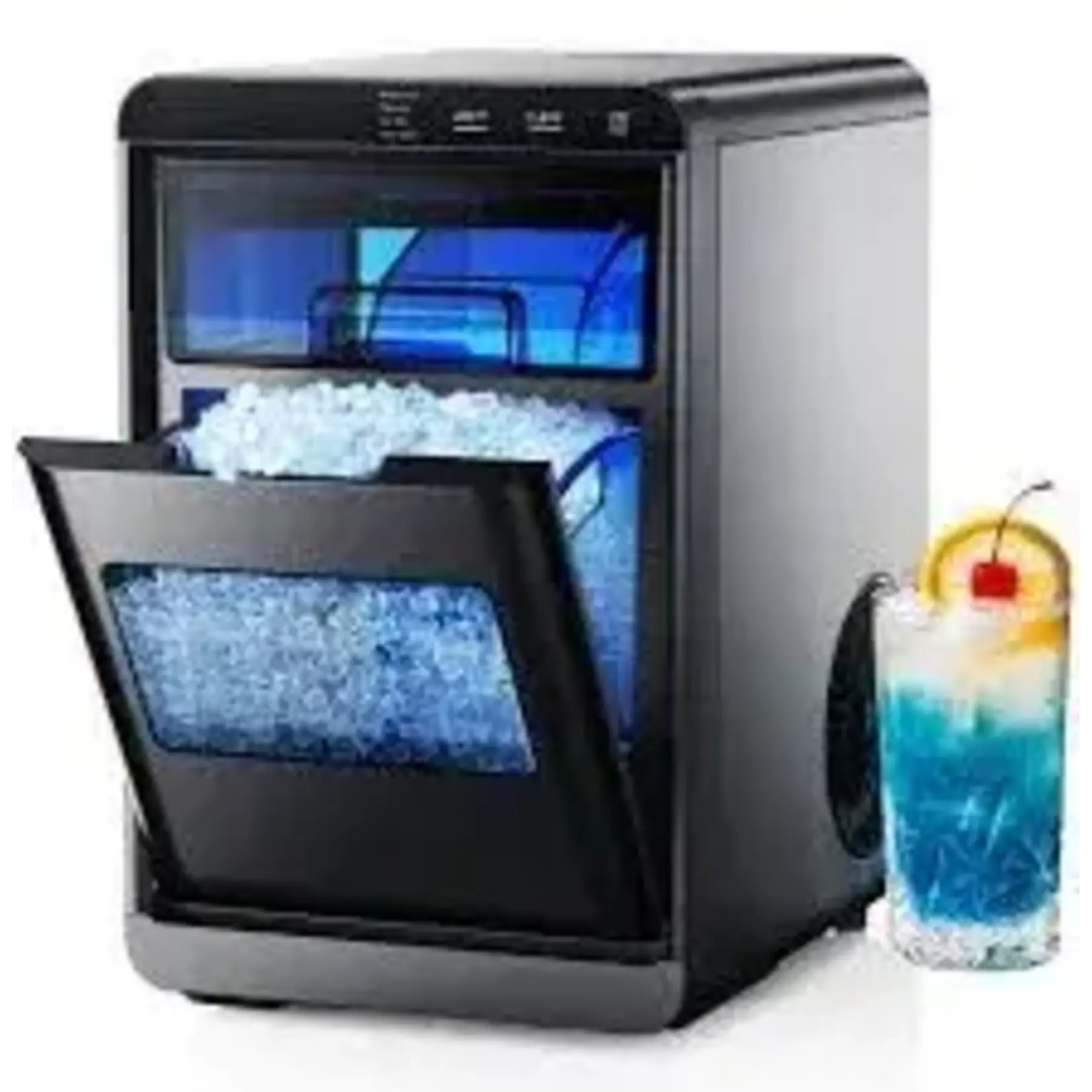 SIMZLIFE IM017-NBL 9.6 in. 45lb/24H Nugget Ice Countertop Portable Ice Maker in Black - 2lb Capacity, Auto-Clean, Scoop and Basket