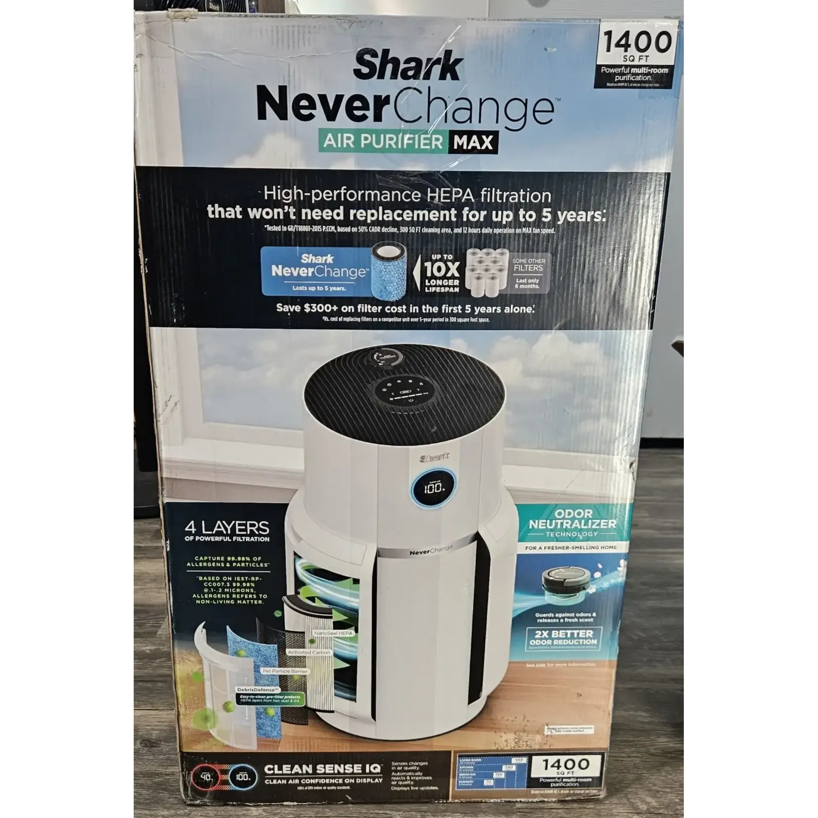 Shark Shark- HP302NeverChange 1400 sq. ft. HEPA Filter Tower Air Purifier and Cleaner in White w/ Odor Neutralization and Clean Sense Tech