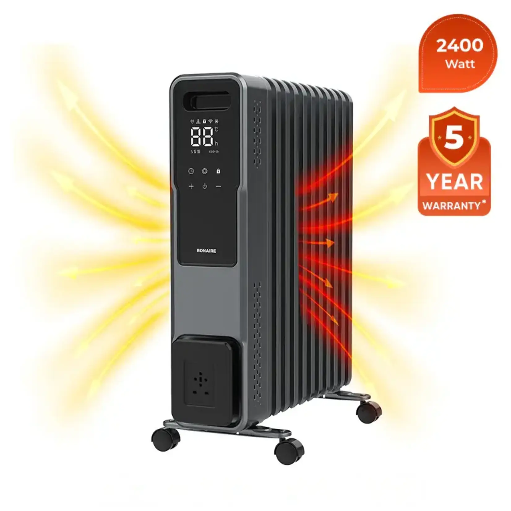 VEVOR HD9113E-L7QL-Electric Oil Filled Radiator, 1500W Radiant Space Heater with Dual U-shaped Heating Tubes, Over-Heat Protections,3 Heat Settings,24h Timer,