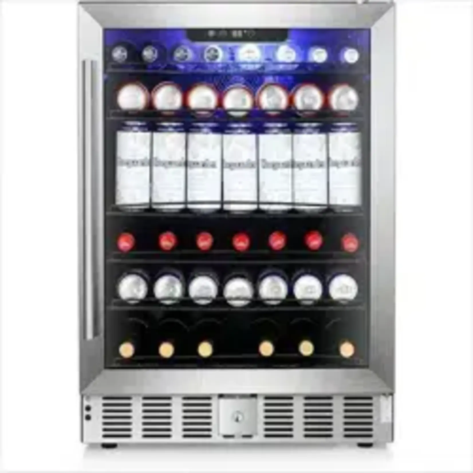 COWSAR -JC-145B /SZHD-W58145B 24.33 in. Single Zone 56 Bottles or 160 Cans Freestanding/Built-In Beverage and Wine Cooler Stainless Steel in Silver