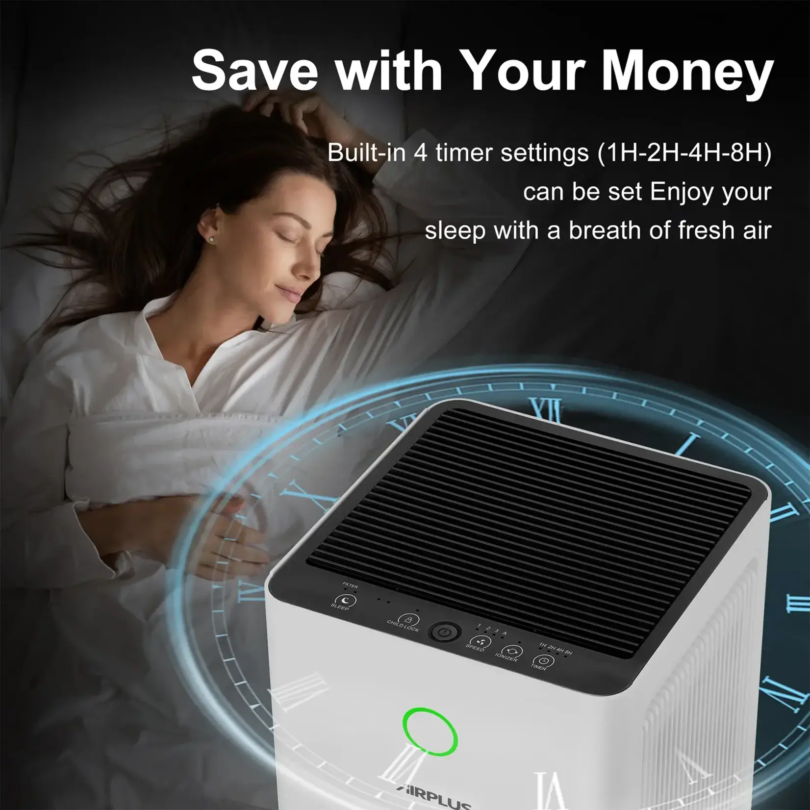 airplus Edendirect 2152 sq. ft. H13 HEPA True Personal Console Air Purifier in Whites, 99.97% Cleaner, 235 CFM, Air Quality Indicator