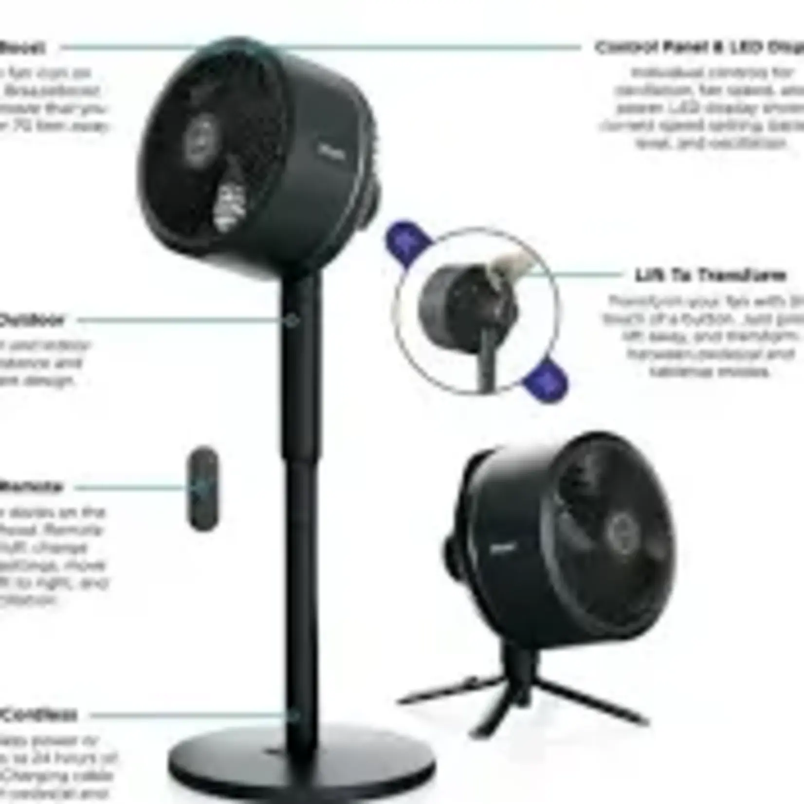 Shark SHARK- FA202-FlexBreeze 13in. Portable 5 Fan Speeds Pedestal Fan in Dark Grey with Up to 24 hours of Cordless Runtime