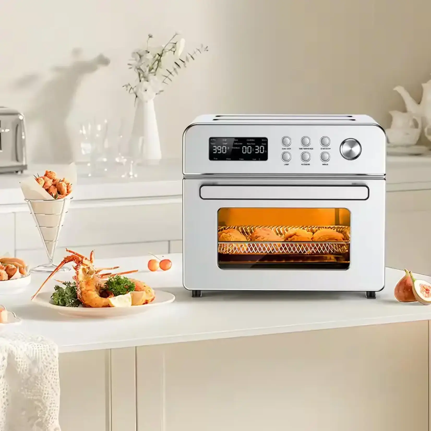 Gilati 13-Function-in-1 23.3 qt. Stainless Steel Countertop Air Fryer with Rotisserie, LCD Digital Screen