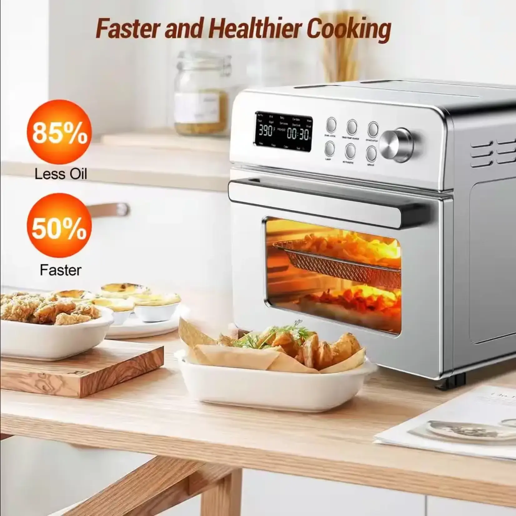 Gilati 13-Function-in-1 23.3 qt. Stainless Steel Countertop Air Fryer with Rotisserie, LCD Digital Screen