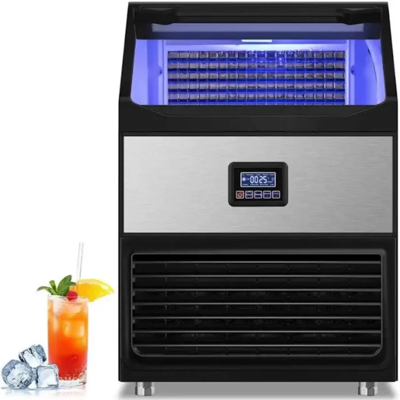 RAPSUAR RAPSUAR-LMES80- Ice Maker Machine Commercial, 240 lbs/24h, 75 lbs Storage Bin, 80Pcs Cubes in 8Mins, Stainless Steel Freestanding Large Ice Machine for Restaurant Cafe Bar Home Office