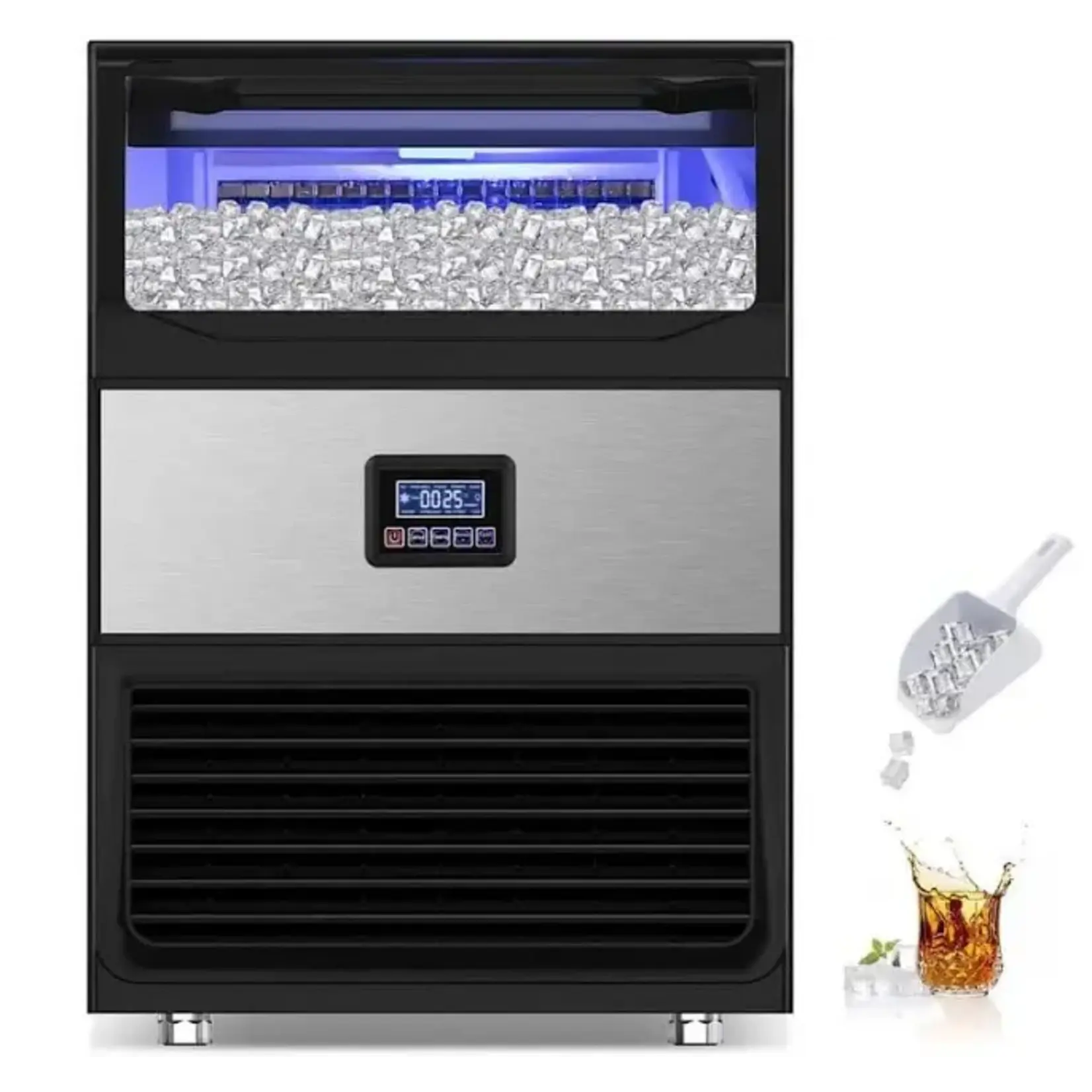 RAPSUAR RAPSUAR-LMES80- Ice Maker Machine Commercial, 240 lbs/24h, 75 lbs Storage Bin, 80Pcs Cubes in 8Mins, Stainless Steel Freestanding Large Ice Machine for Restaurant Cafe Bar Home Office