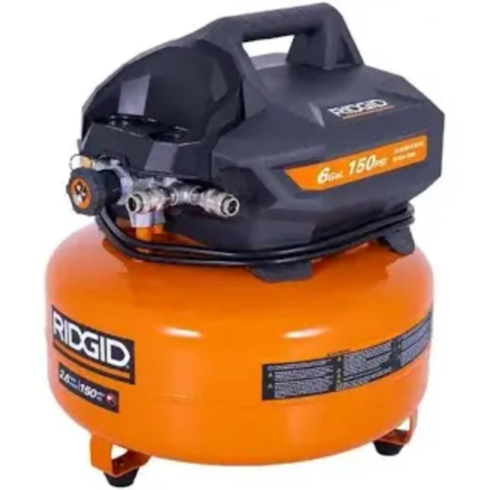 RIDGID -6 Gal. 150 PSI Portable Electric Oil-Free Jobsite Pancake Air Compressor with Dual Pressure Gauges and 2-Quick Couplers