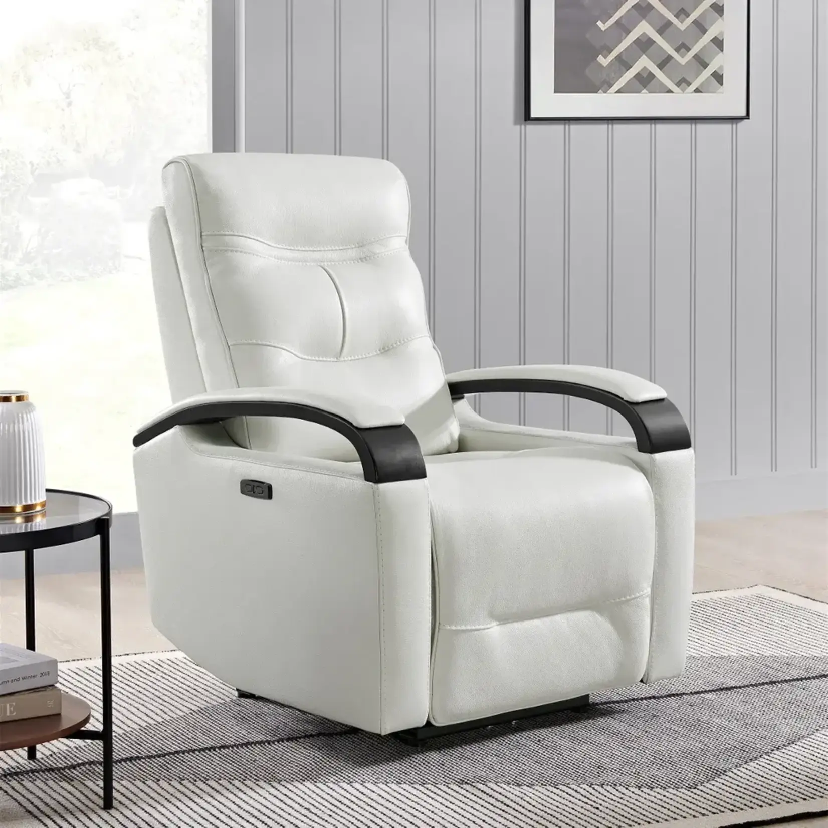 #1653385 - Canmore Leather Power Recliner with Power Headrest (Cream)