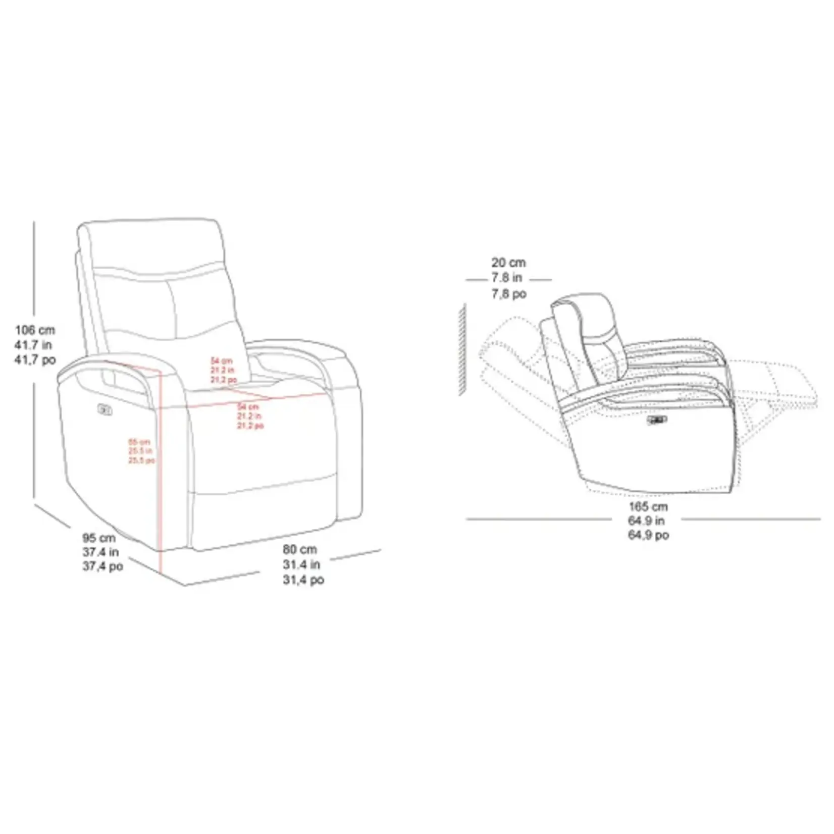 #1653385 - Canmore Leather Power Recliner with Power Headrest (Cream)
