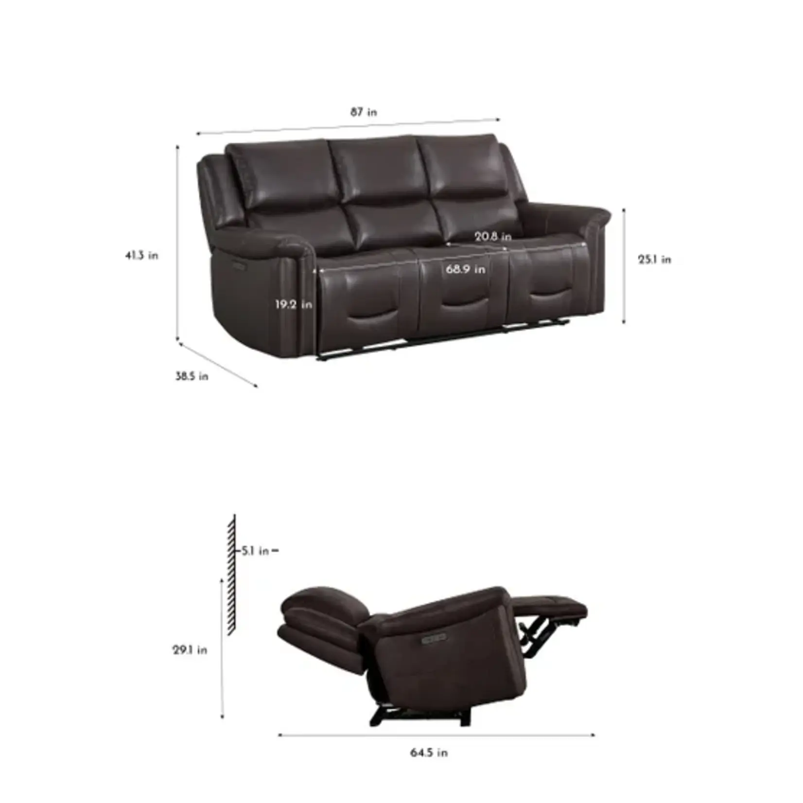 #1861792 - Alba Leather Power Reclining Sofa with Power Headrests
