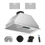 Tylza -KMB02-30-30 in. 900 CFM Convertible Ductless to Ducted Insert Range Hood in Stainless Steel with Charcoal Filter 2 3-Watt LED