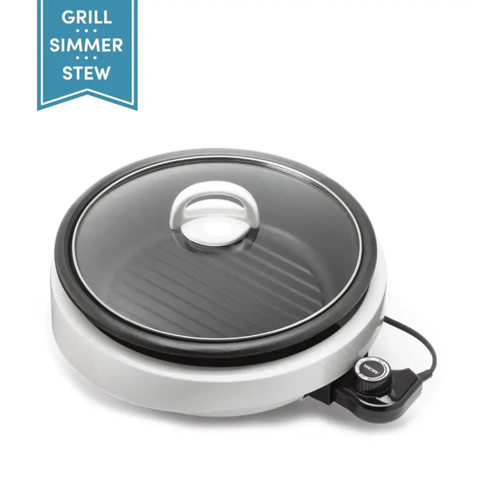 AROMA -ASP-137 Super Pot 3-in-1 10 in. White Indoor Grill with Lid