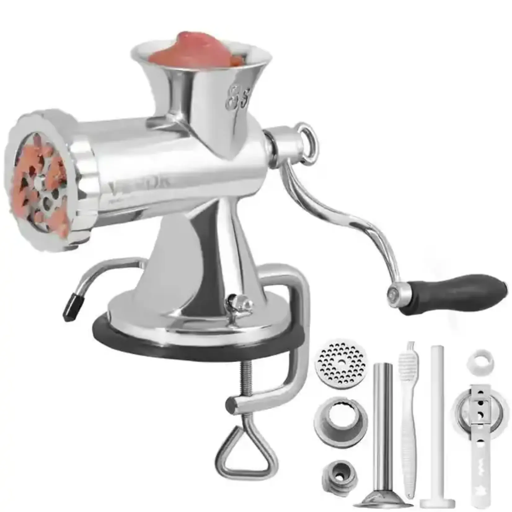 VEVOR Manual Meat Grinder, 304 Stainless Steel Hand Meat Grinder with Steel Table Clamp, Meat Mincer Sausage Maker & 2 Cutting Plates, Sausage Tube