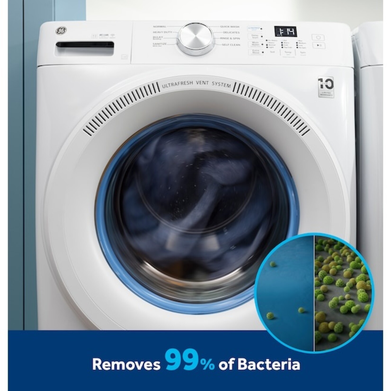 GE #GFW350SSYWW - GE® ENERGY STAR® 4.6 cu. ft. Capacity Smart Front Load Washer with UltraFresh Vent System with OdorBlock™