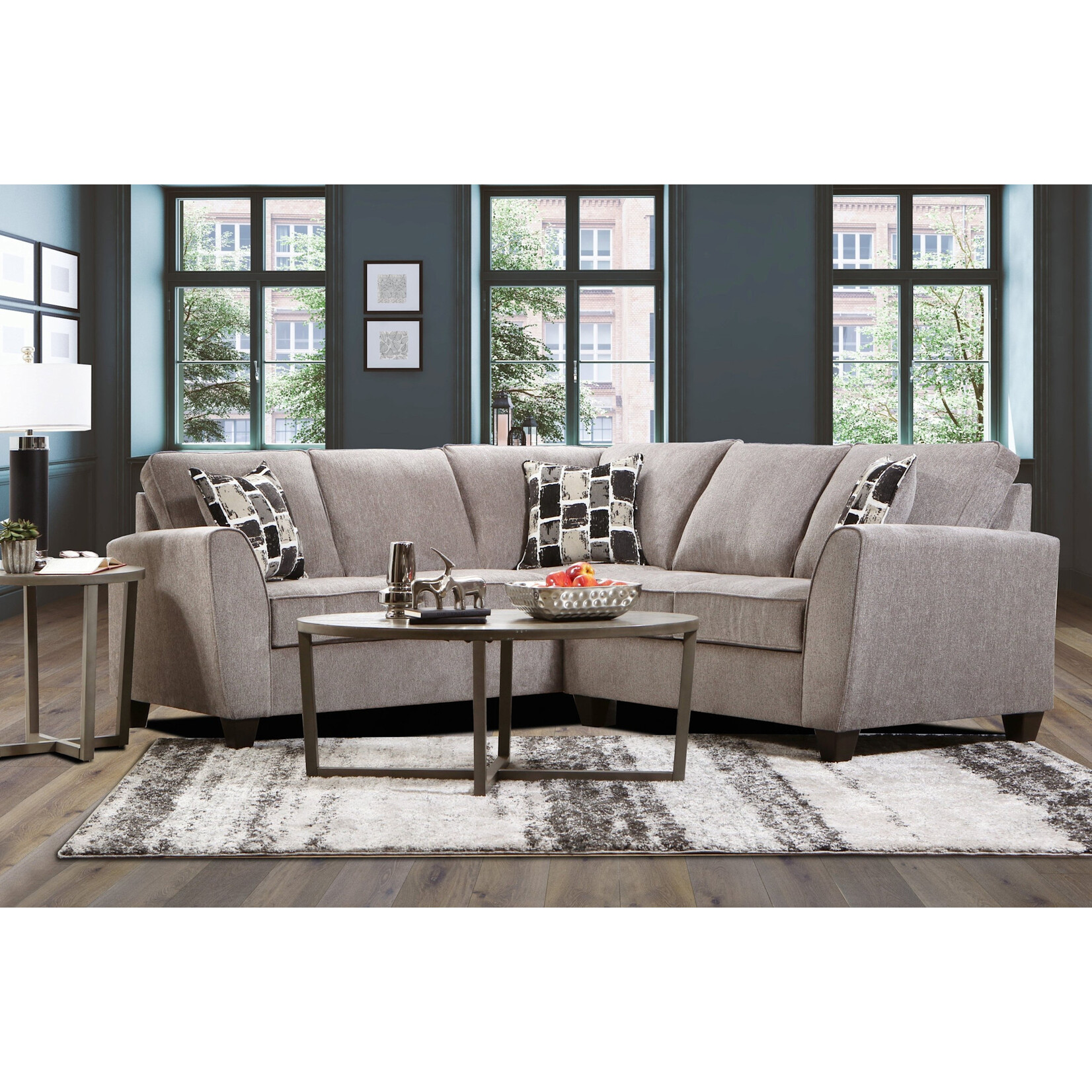 Nationwide Furniture Distributors #U366 - Modern Transitional Corner Sectional in Soft Neutral Grey Textured Fabric