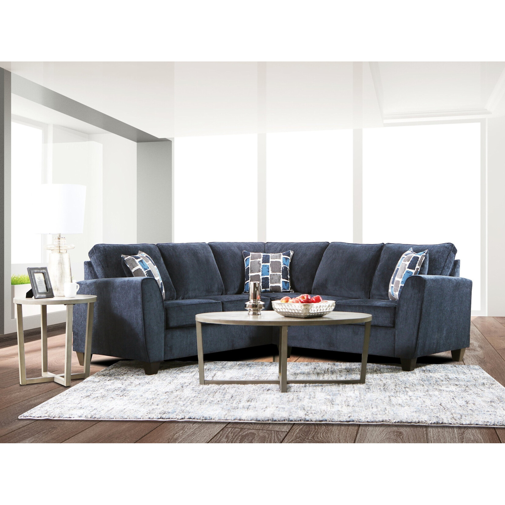 Nationwide Furniture Distributors #U367 - Modern Transitional Corner Sectional in a Navy Textured Fabric