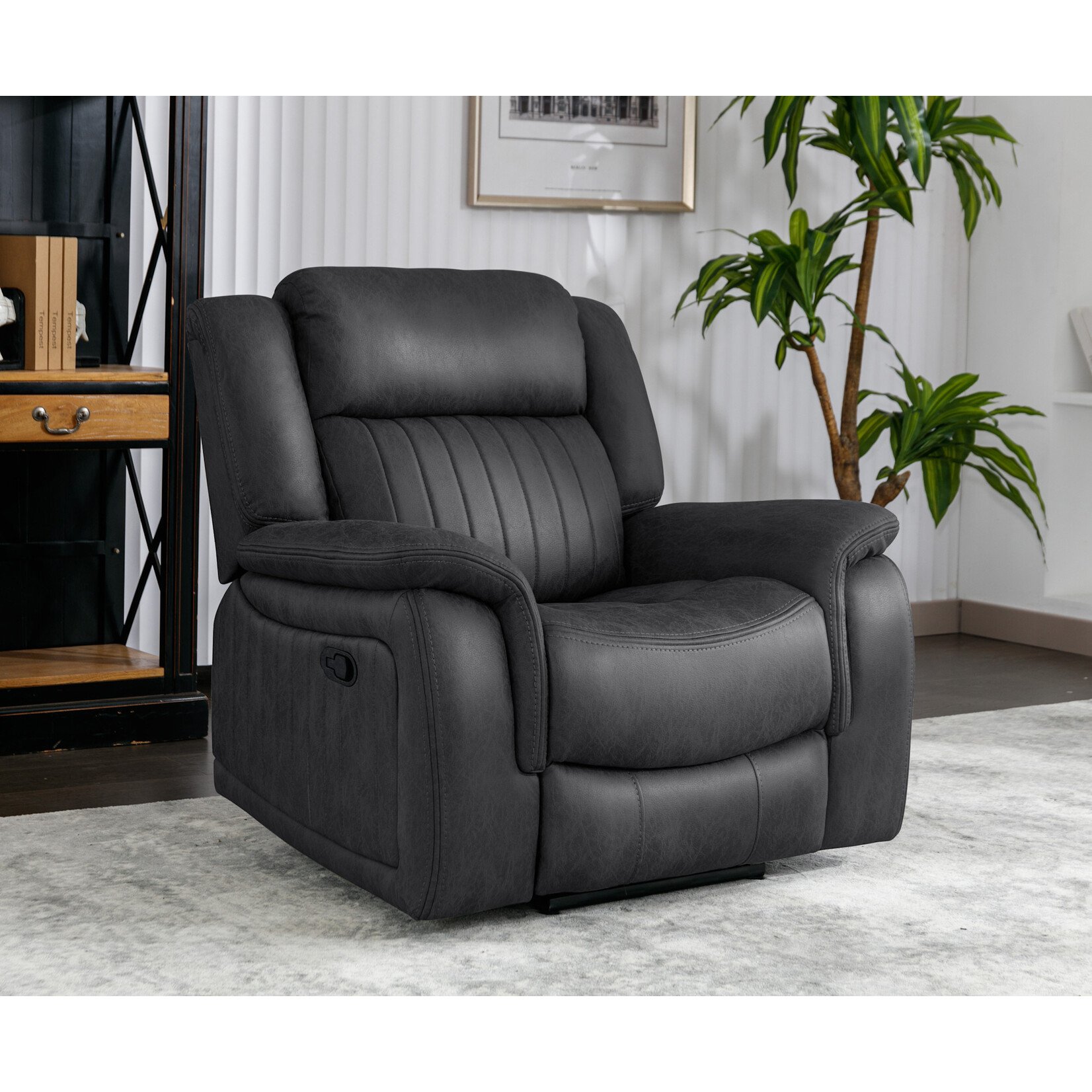 Nationwide Furniture Distributors #U145R - Contemporary Manual Motion Recliner in a Black Polyester Fabric