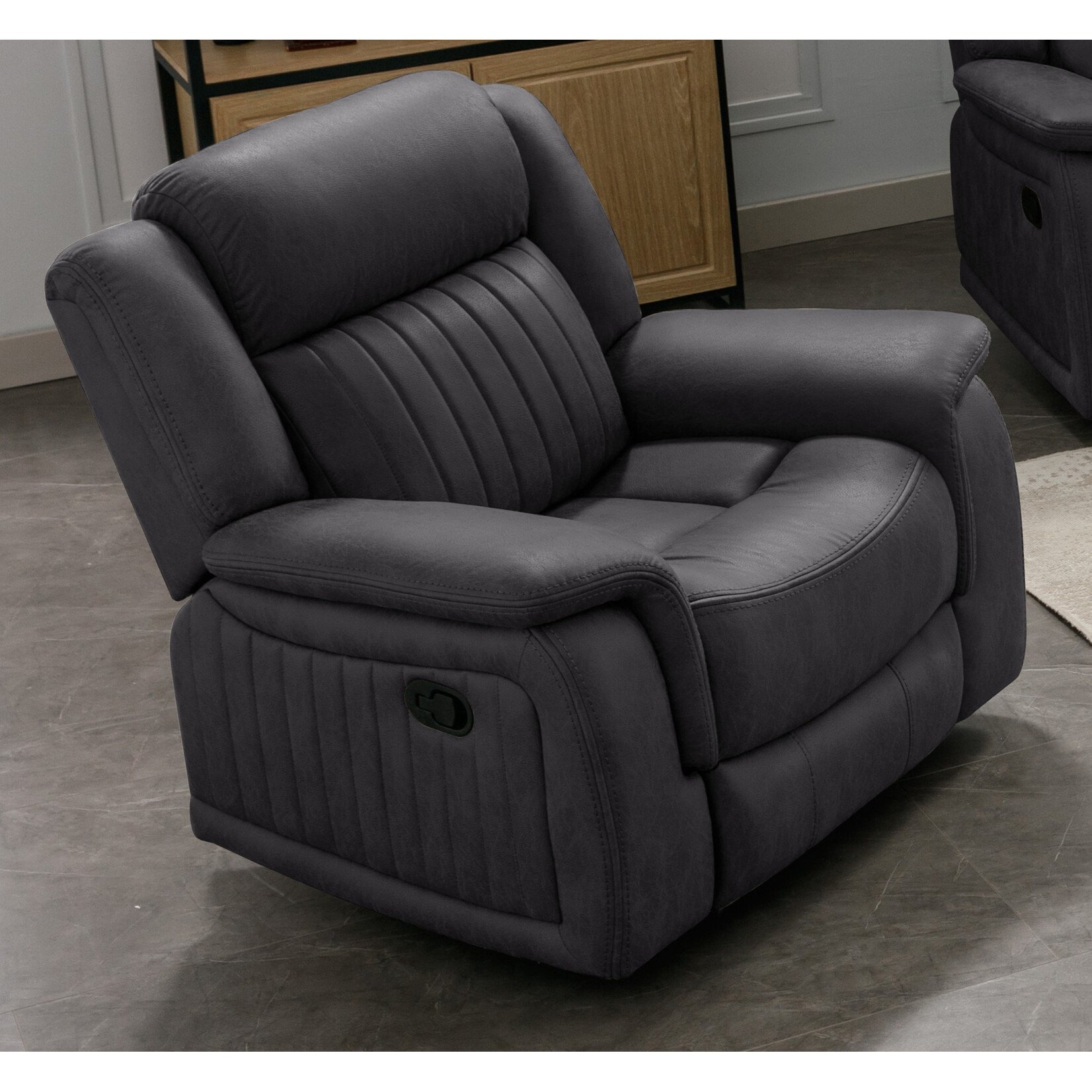 Nationwide Furniture Distributors #U145R - Contemporary Manual Motion Recliner in a Black Polyester Fabric