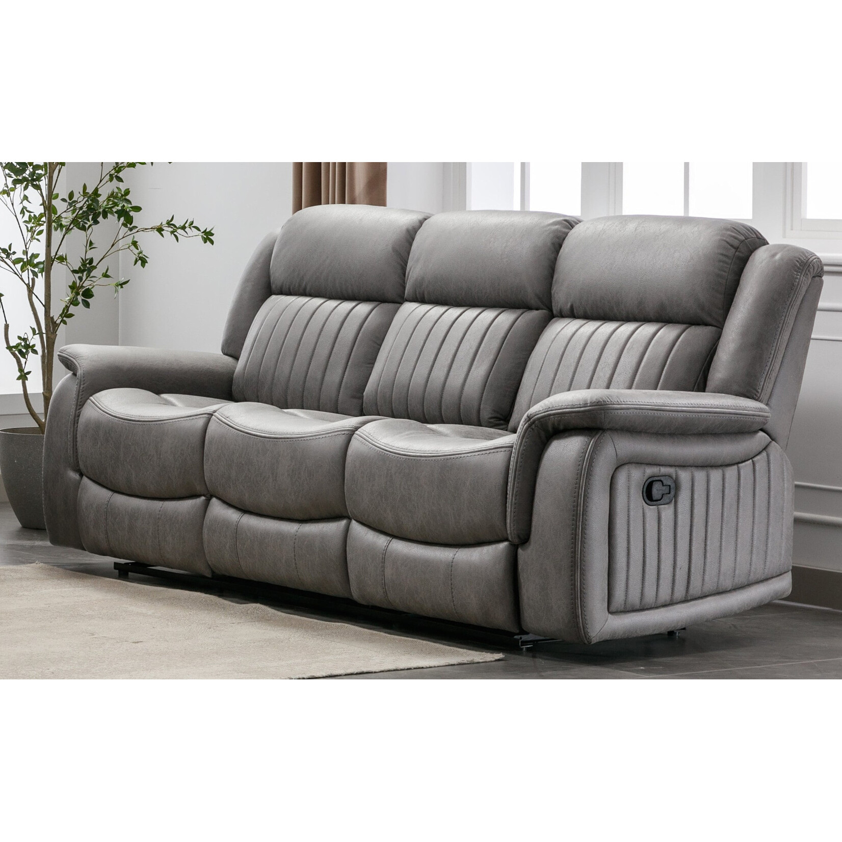 Nationwide Furniture Distributors #U147S - Contemporary Manual Motion Reclining Sofa in a Grey Polyester Fabric w/ Drop Down Table