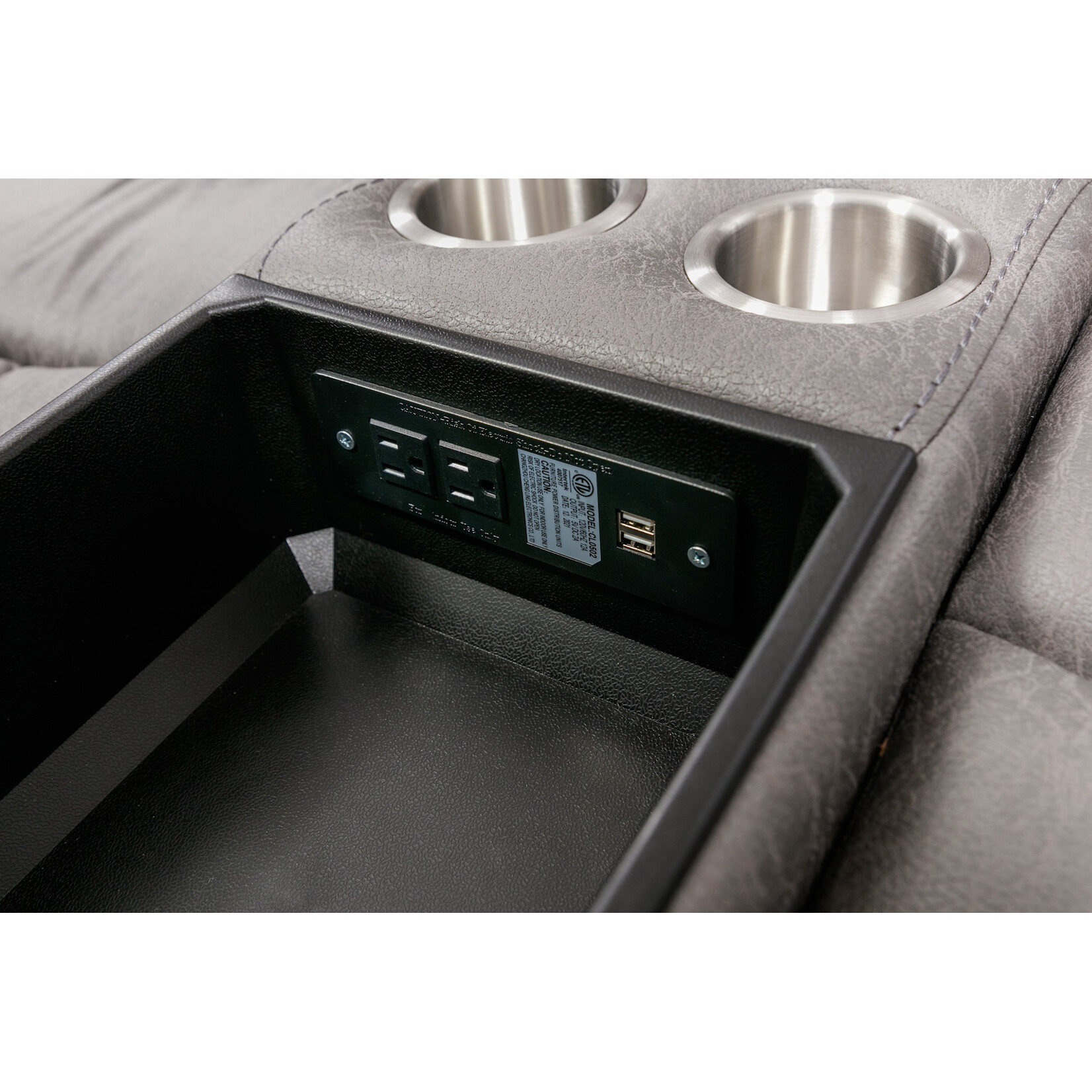 Nationwide Furniture Distributors #U147L - Contemporary Manual Motion Reclining Loveseat in a Grey Polyester Fabric w/ Storage Console and USB Port