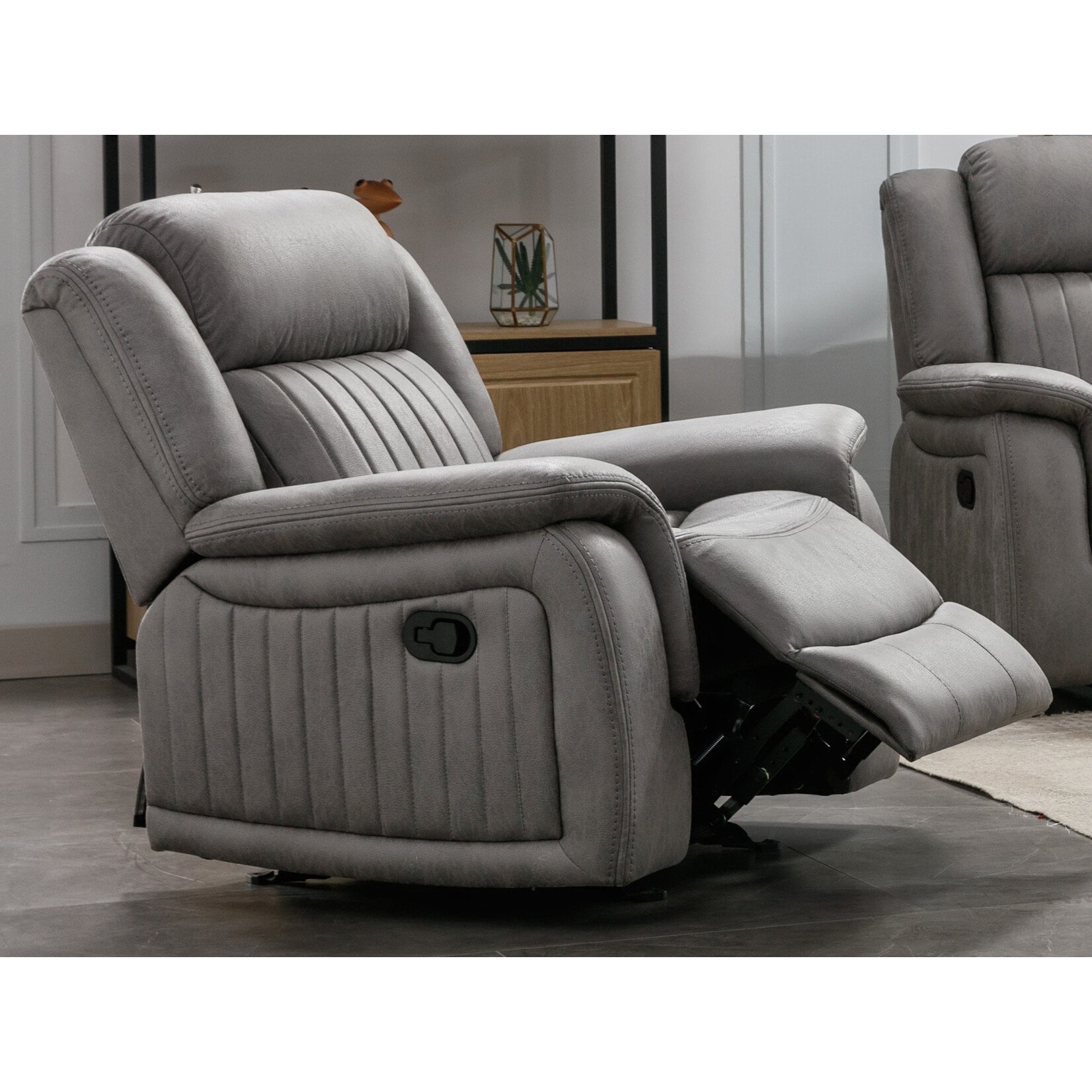 Nationwide Furniture Distributors #U147R - Contemporary Manual Motion Recliner in a Grey Polyester Fabric