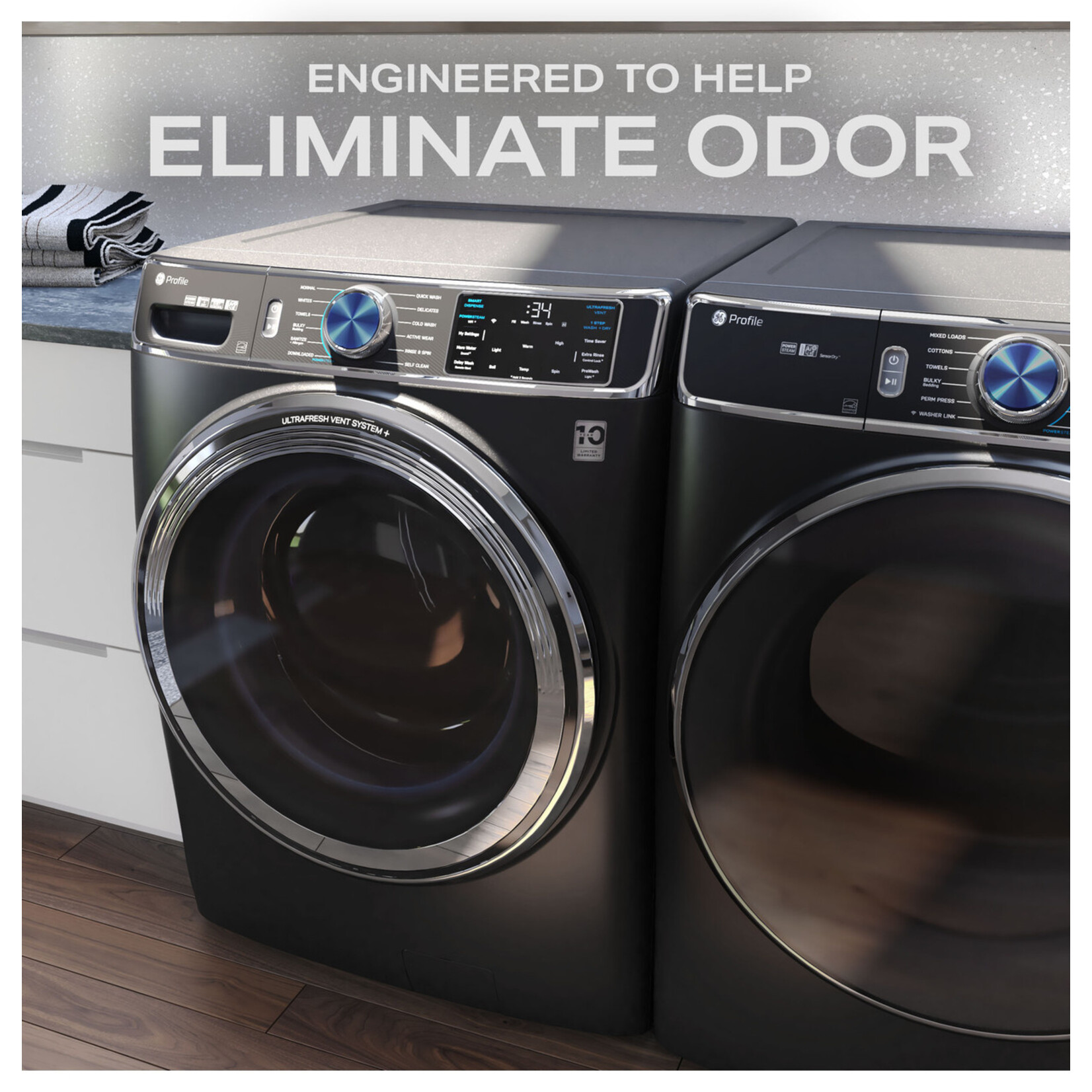 GE #PFW955SPW0DS - GE Profile™ 5.5 cu. ft. Capacity Smart Front Load ENERGY STAR® Steam Washer with UltraFresh Vent System+ and Smart Wash & Smart Rinse