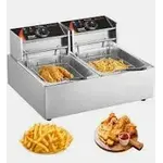 VEVOR Commercial Electric Deep Fryer 18.2 qt. Electric Countertop Fryer 3000 Watt Stainless Steel Dual Deep Fryer, Silver