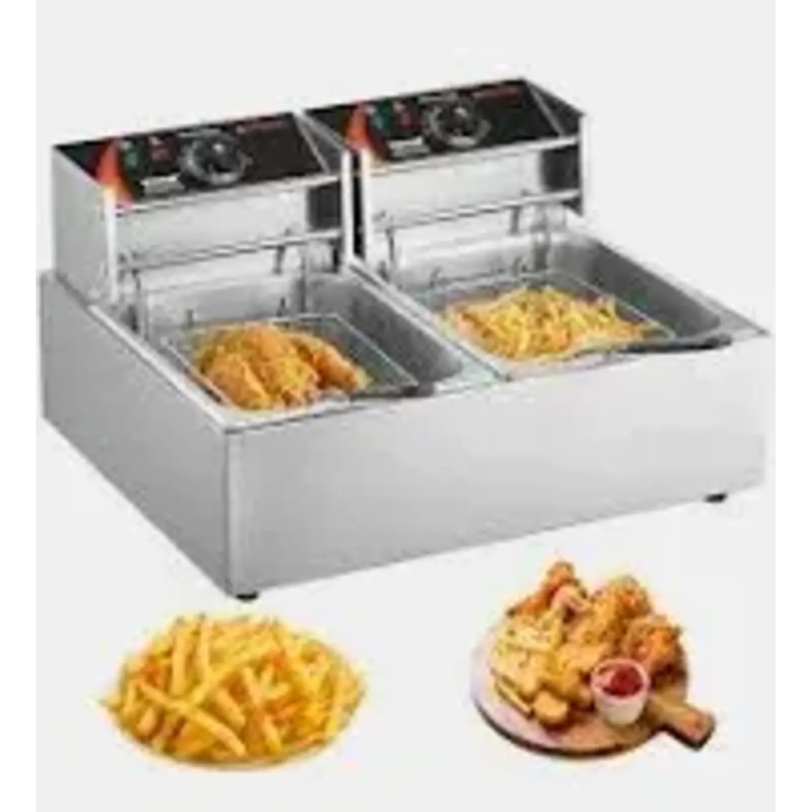 VEVOR Commercial Electric Deep Fryer 18.2 qt. Electric Countertop Fryer 3000 Watt Stainless Steel Dual Deep Fryer, Silver