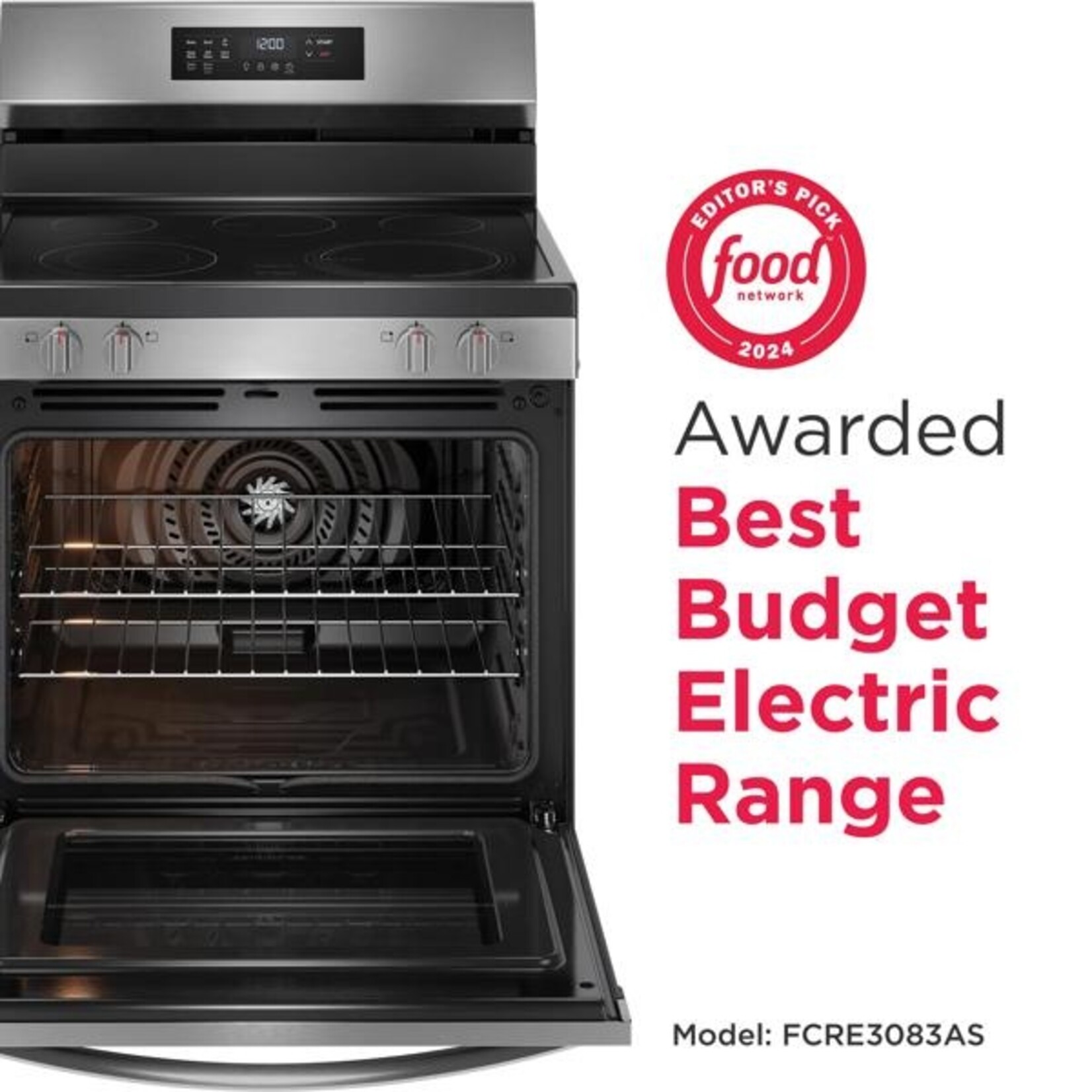 Frigidaire #FCRE3083AS - Frigidaire 30-in Glass Top 5 burners 5.3-cu ft Air Fry Convection Oven Freestanding Electric Range ( Stainless Steel )