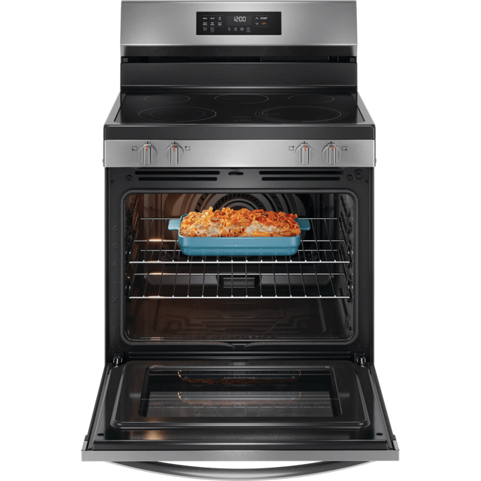 Frigidaire #FCRE3083AS - Frigidaire 30-in Glass Top 5 burners 5.3-cu ft Air Fry Convection Oven Freestanding Electric Range ( Stainless Steel )