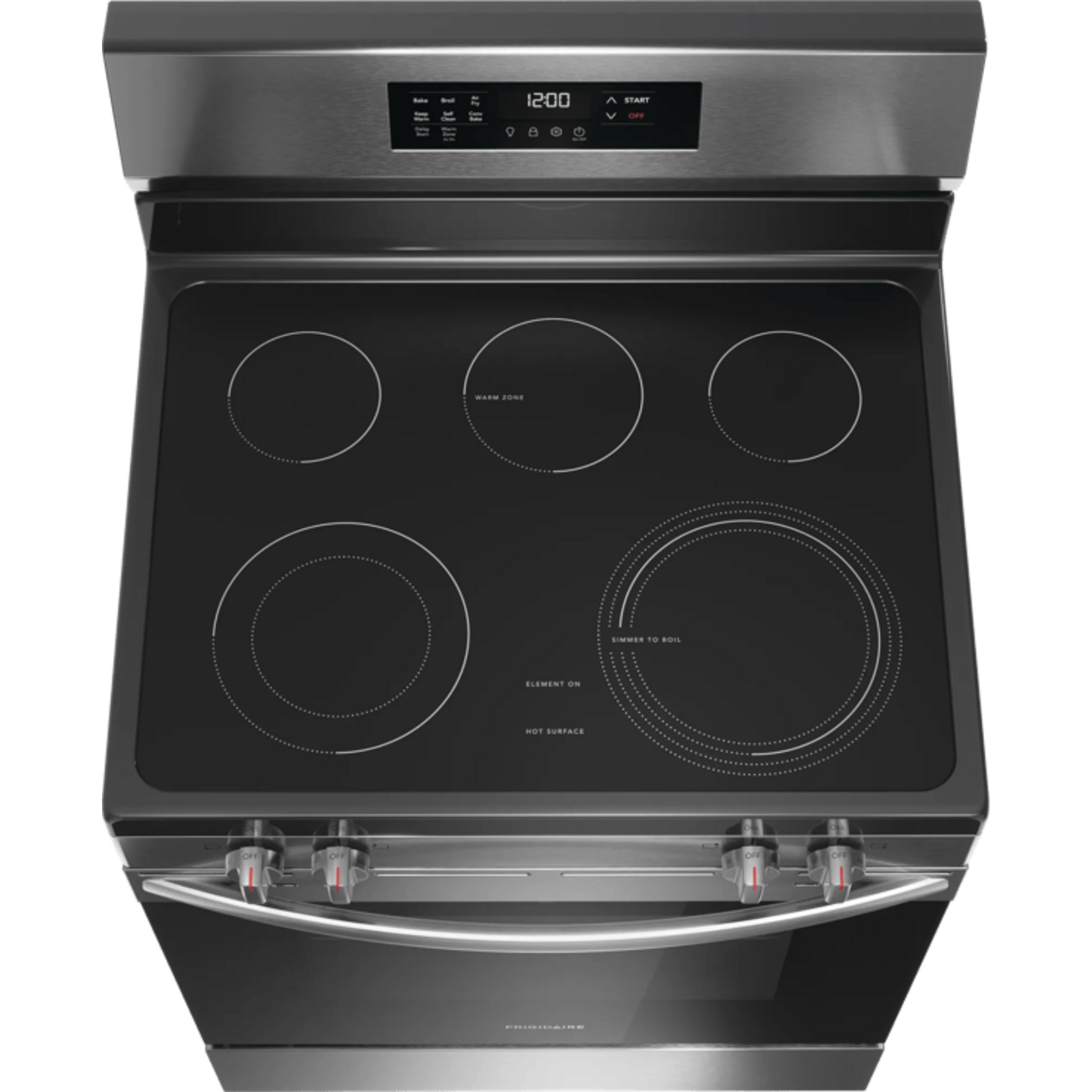 Frigidaire #FCRE3083AS - Frigidaire 30-in Glass Top 5 burners 5.3-cu ft Air Fry Convection Oven Freestanding Electric Range ( Stainless Steel )