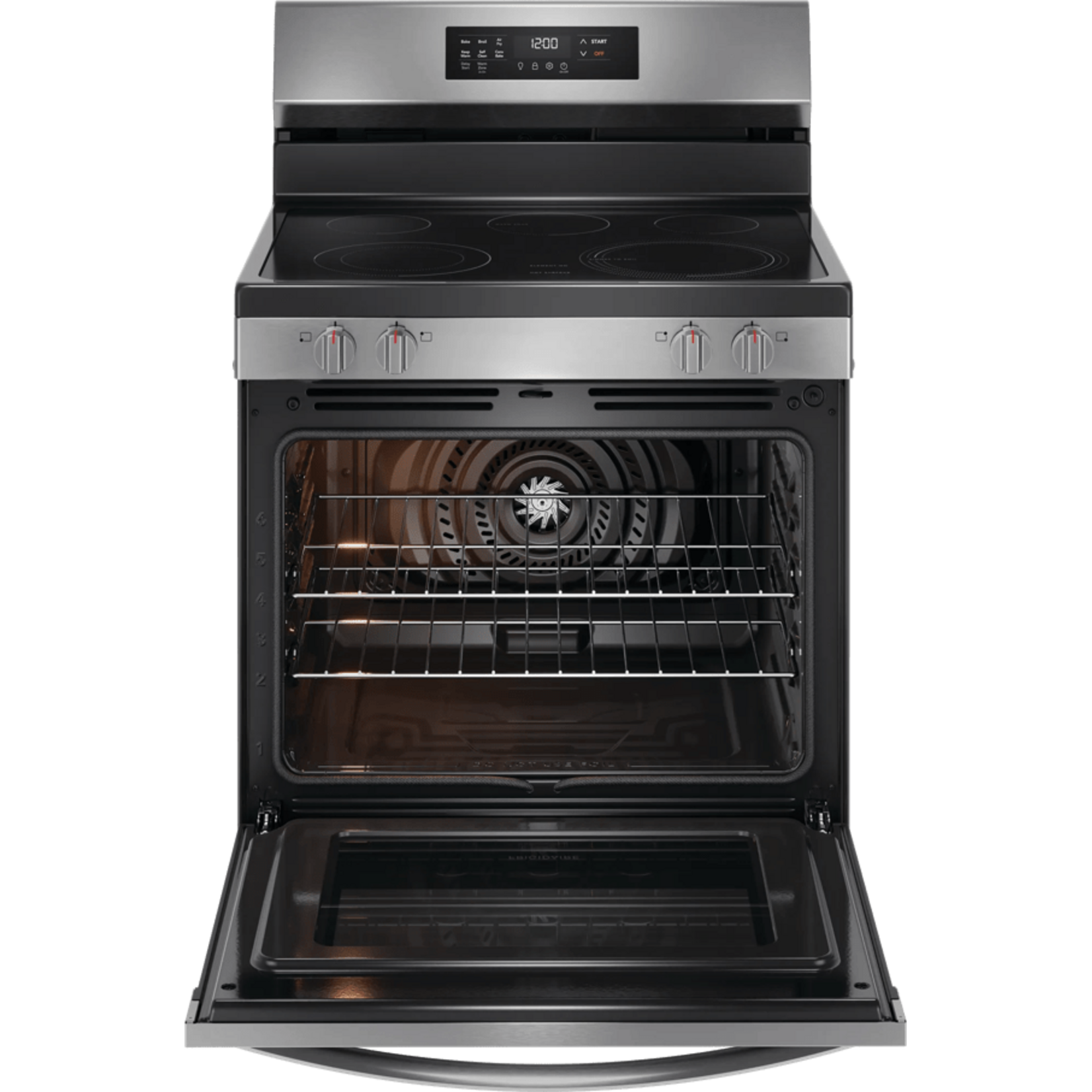Frigidaire #FCRE3083AS - Frigidaire 30-in Glass Top 5 burners 5.3-cu ft Air Fry Convection Oven Freestanding Electric Range ( Stainless Steel )