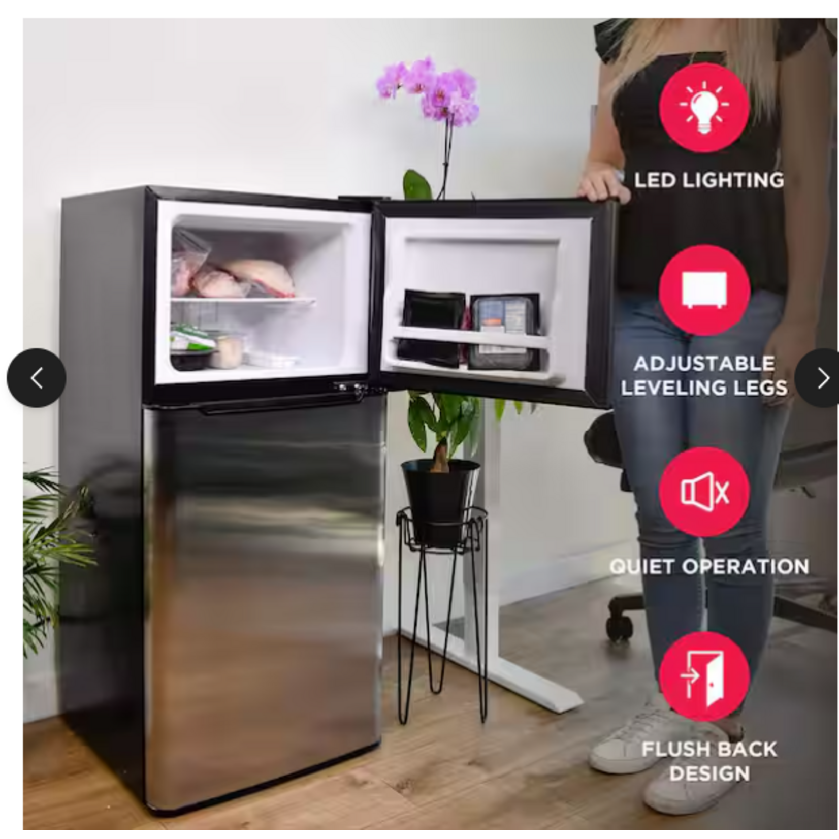 Frigidaire EFR451-B6COM  4.5 cu. ft. 2 Door Mini Fridge in Chrome Trim and Platinum Design with Freezer and Manual Defrost