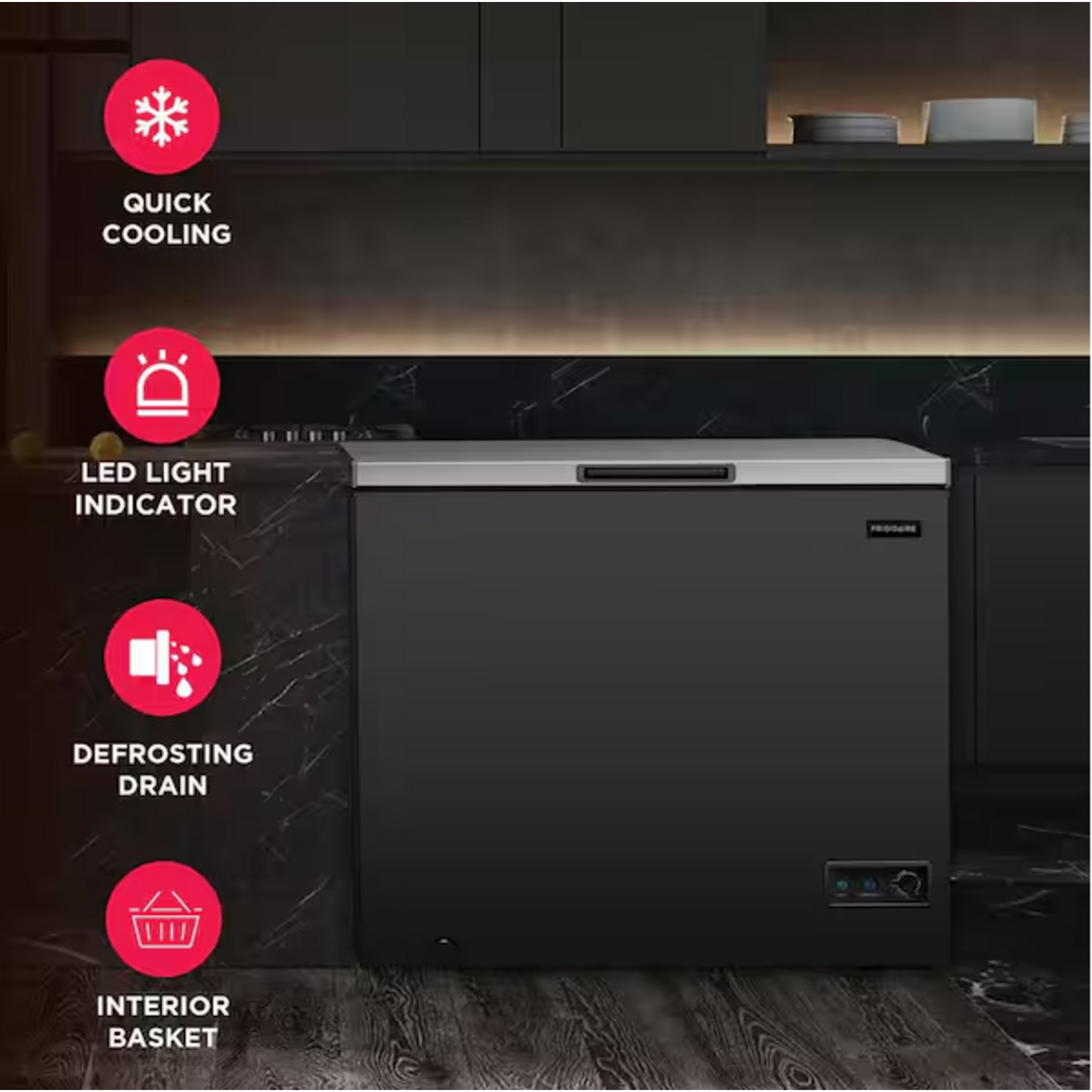 EFRF7015-BLACK-6COM  Frigidaire 7.0 cu. ft. Manual Defrost Chest Freezer in Black with Garage Ready