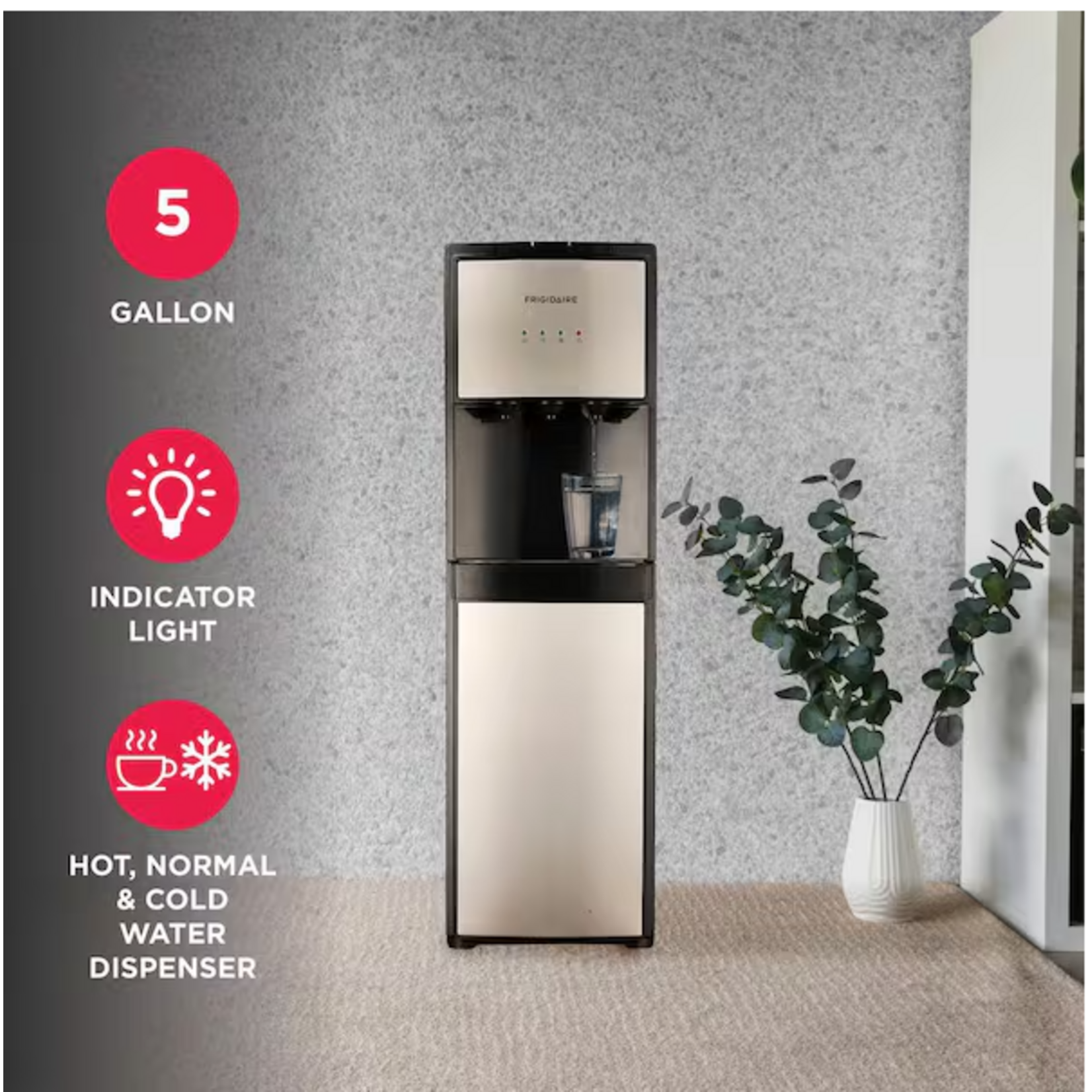 EFWC505 Frigidaire 5 Gallon Bottom Loading Hot and Cold Water Dispenser in Stainless Steel