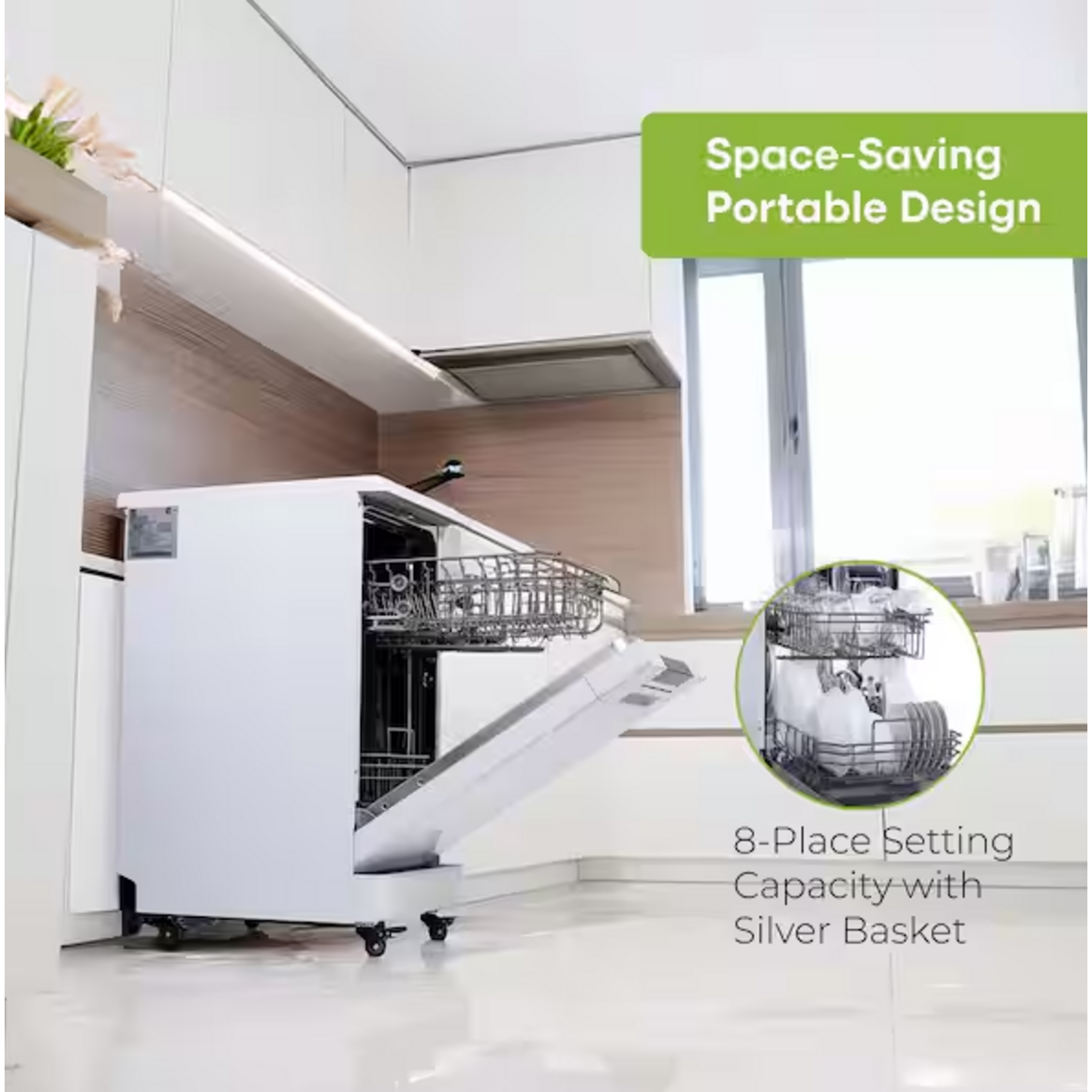 HAMILTON BEACH HBDW1809-B-WHITE 18 in. White Electronic Portable 120-volt Dishwasher with 3-Cycles with 8 Place Settings Capacity