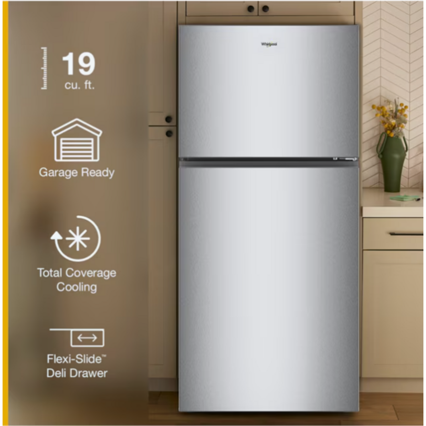 Whirlpool Whirlpool 19.3-cu ft Standard-Depth 30-in Wide Top-Freezer Refrigerator ( Fingerprint-Resistant Stainless Finish ) Garage Ready ENERGY STAR Certified