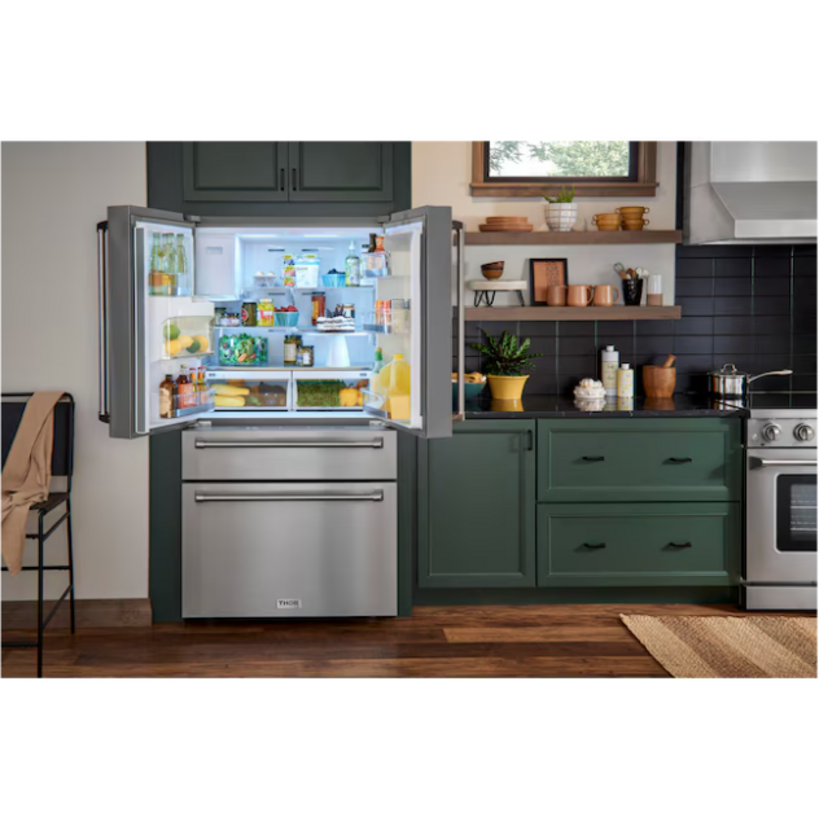 TRF3601FD Thor Kitchen 36 in. 22 cu. ft. French Door Refrigerator in Stainless Steel Counter Depth with Ice Maker and Water Dispenser