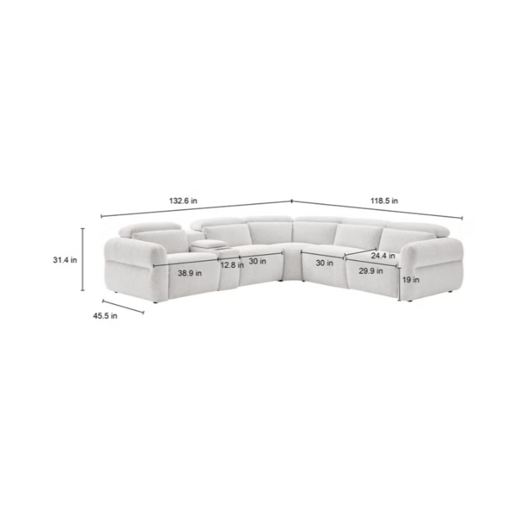 Shop Aiden & Ivy Furniture Monroe 6-piece Fabric Power Reclining Sectional with Power Headrests