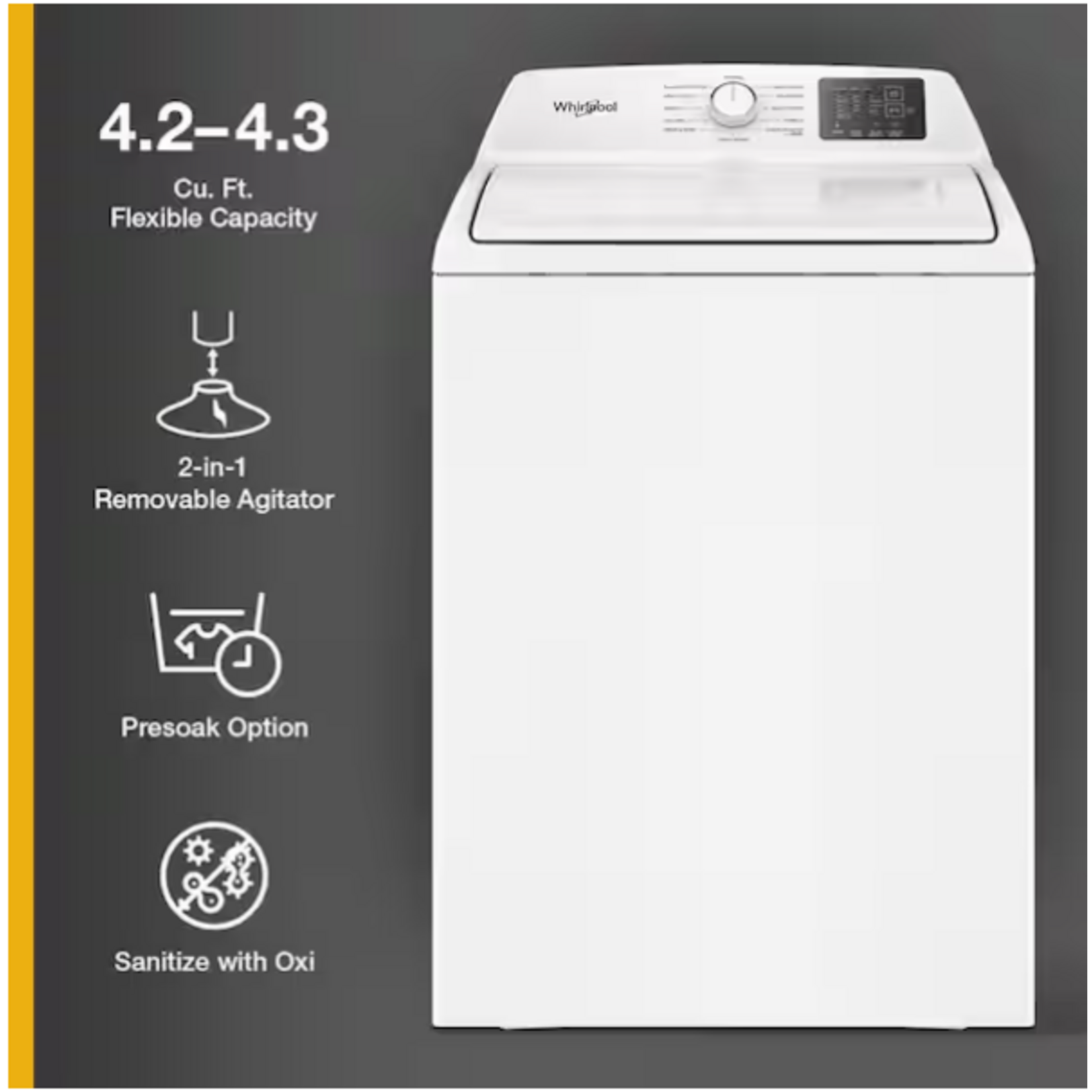 Whirlpool WTW4107SW 4.2 - 4.3 cu. ft. Top Load Washer in White with 2-in-1 Removable Agitator