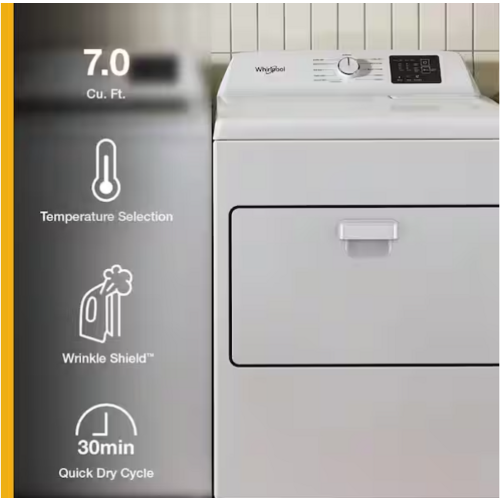 Whirlpool WED4107SW 7.0 cu. ft. Vented Front Load Electric Dryer in White with Adaptive Dry
