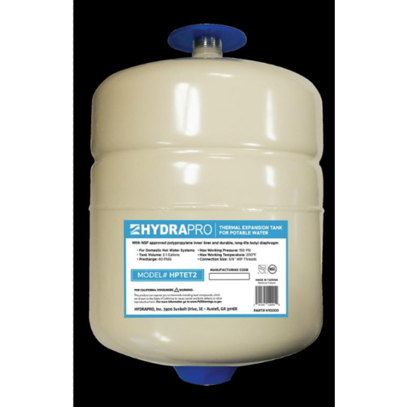HPTET2 HYDRAPRO 2 GALLON THERMAL EXPANSION TANK