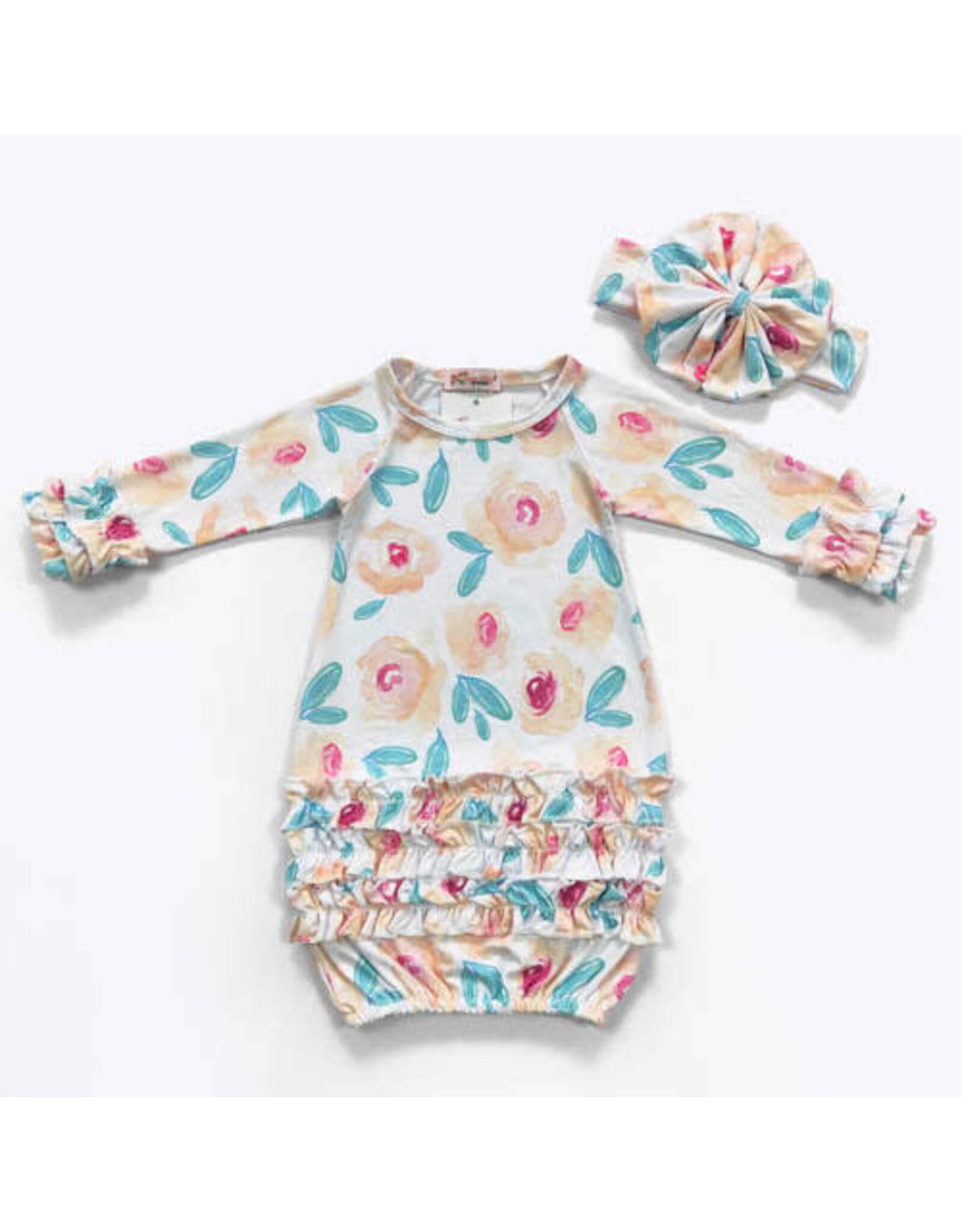 Watercolor Poppy Baby gown with bow