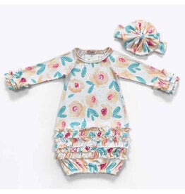 Watercolor Poppy Baby gown with bow