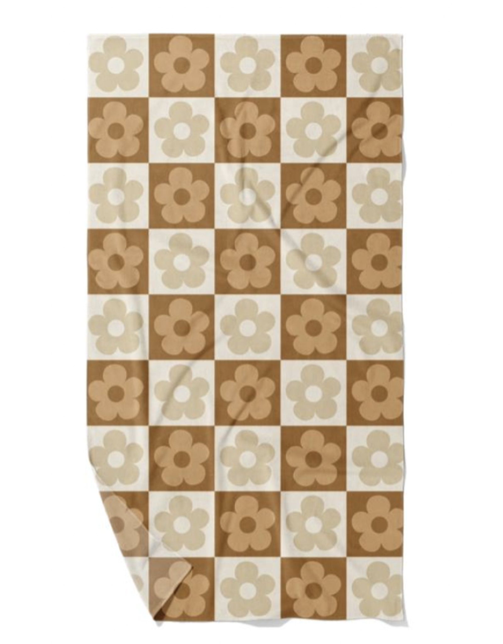 XL quick dry Beach towel- Floral Check Brown