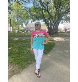 Colorblock Teal/Pink leopard shirt small