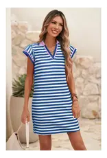 Blue Stripe dress with Split neck lg