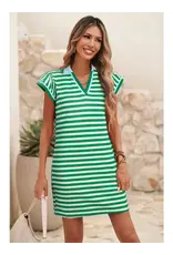 Green Stripe dress with Split neck small
