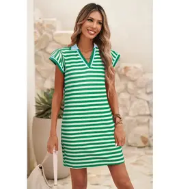Green Stripe dress with Split neck small
